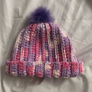 Cozy Handmade Crochet Beanie with Pom Pom - Pink and Purple